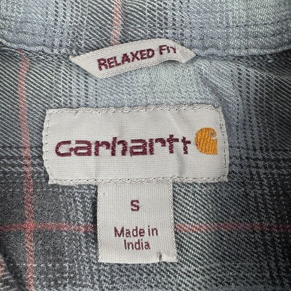 Carhartt Men's Relaxed Fit Plaid Long Sleeve Grey Blue Heavyweight Shirt Small - Picture 13 of 16